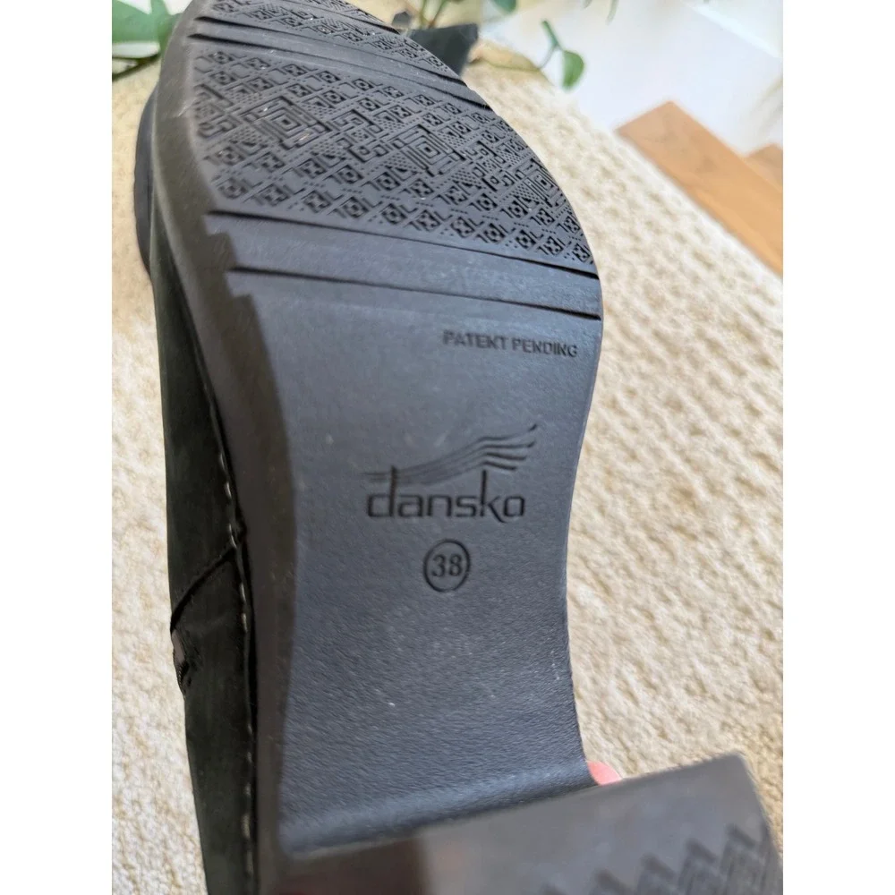 Dansko Hartley Black Nubuck Buckle Ankle Boots Side Zip Block Heel 7.5-8 EU 38